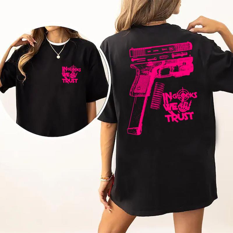 NEW Design Glock ,In Glock We Trust Skeleton 2 Side Tshirt,Vintage Tee,Unisex,Glock Tee,Glock Pink Color ,For Her,For Him tshirt for women