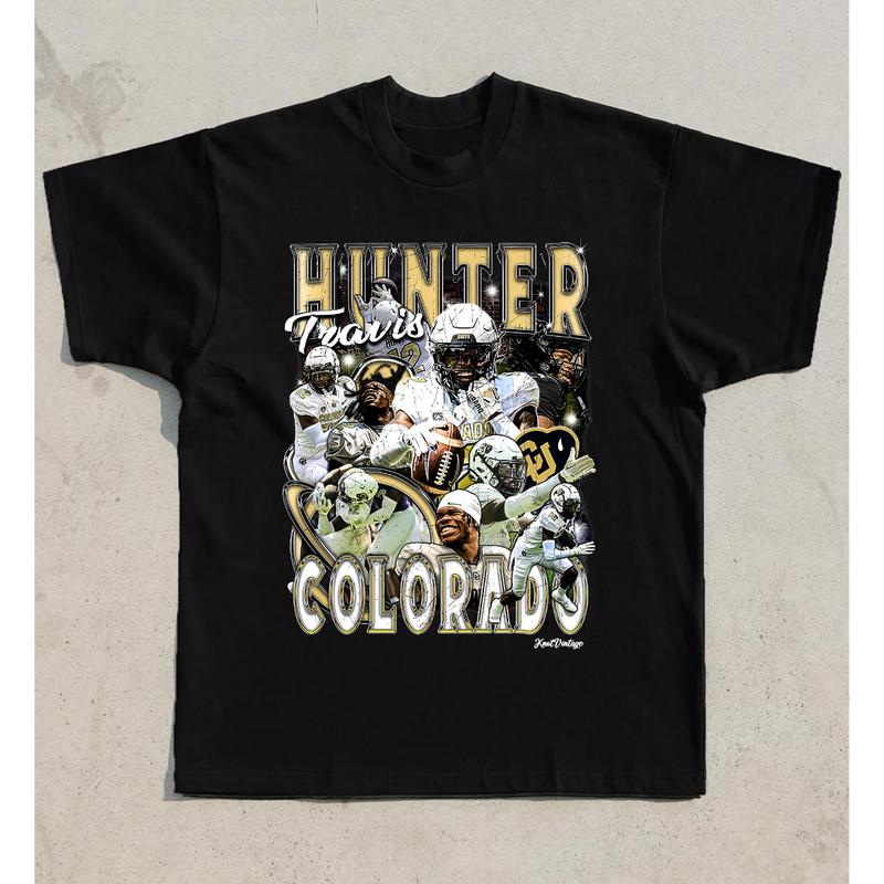Retro Travis Hunter Colorado Football Vintage GraphicT-Shirt Cotton Short-sleeve Retro Streetwear Tshirt Menswear Top Shortsleeve Underwear Human