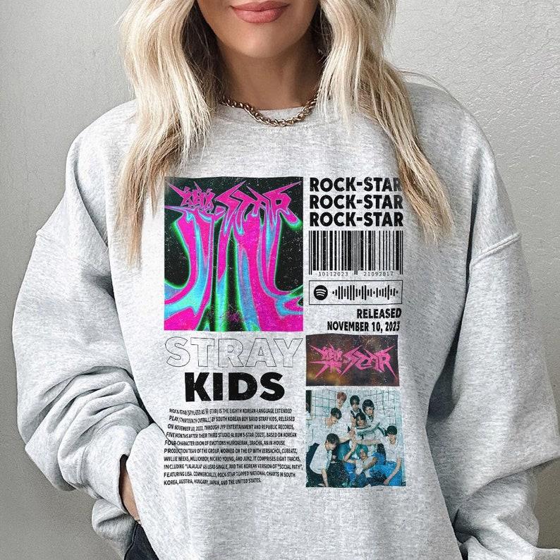 Stray Kids Kpop Merch Shirt, Stray Kids ROCK-STAR Album 90s Tee, Bts Kpop Gift Bootleg Inspired Sweatshirt PTP... (Image 2)