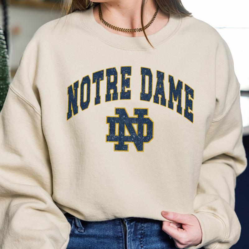 Notre Dame Fighting Irish Vintage Football NCAA Trendy Sweatshirt, University of Notre Dame Unisex Football NCAA Shirt, Gift For Men, Gift For Girls, Crewneck, Cotton, Sweaters, Pullover