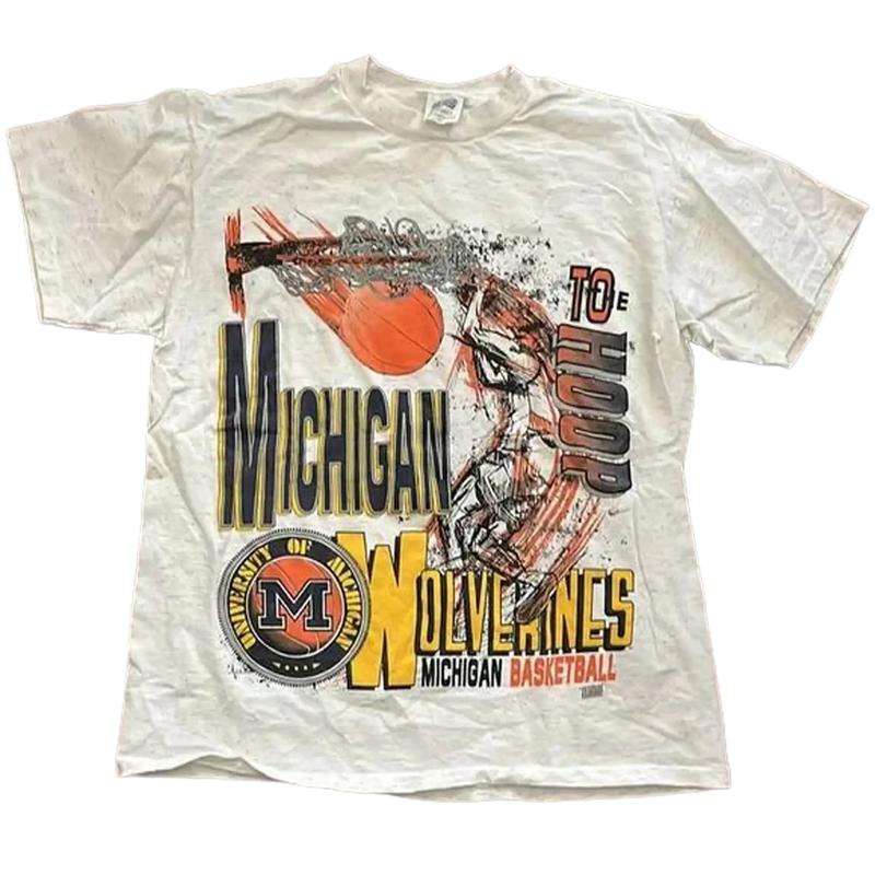 VintageÃ¢ÂÅ¸1980Ã¢â‚¬â„¢s University of Michigan W0lverines Basketball T-Shirt Classic Cotton college merch Menswear Top Embroidered Hoodie