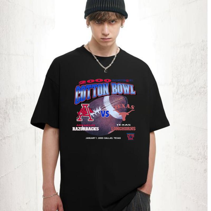 2000 VTG Arkansas VS Texas Cotton Bowl Vintage Graphic T-Shirt Cotton Short-sleeve Retro Streetwear Tshirt Menswear Top Shortsleeve Underwear Human