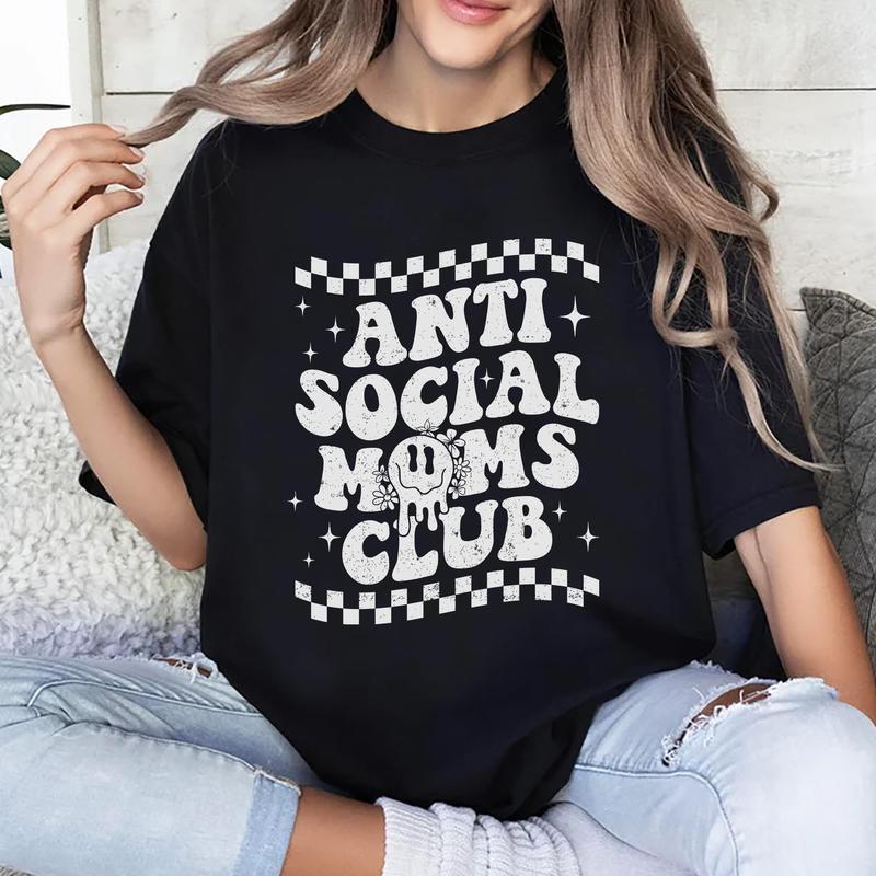 Anti Social Moms Club Vintage Tees, Antisocial Mom Vintage Graphic Tee Women, Mom Life Unhinged Shirts, Adult... (Image 4)
