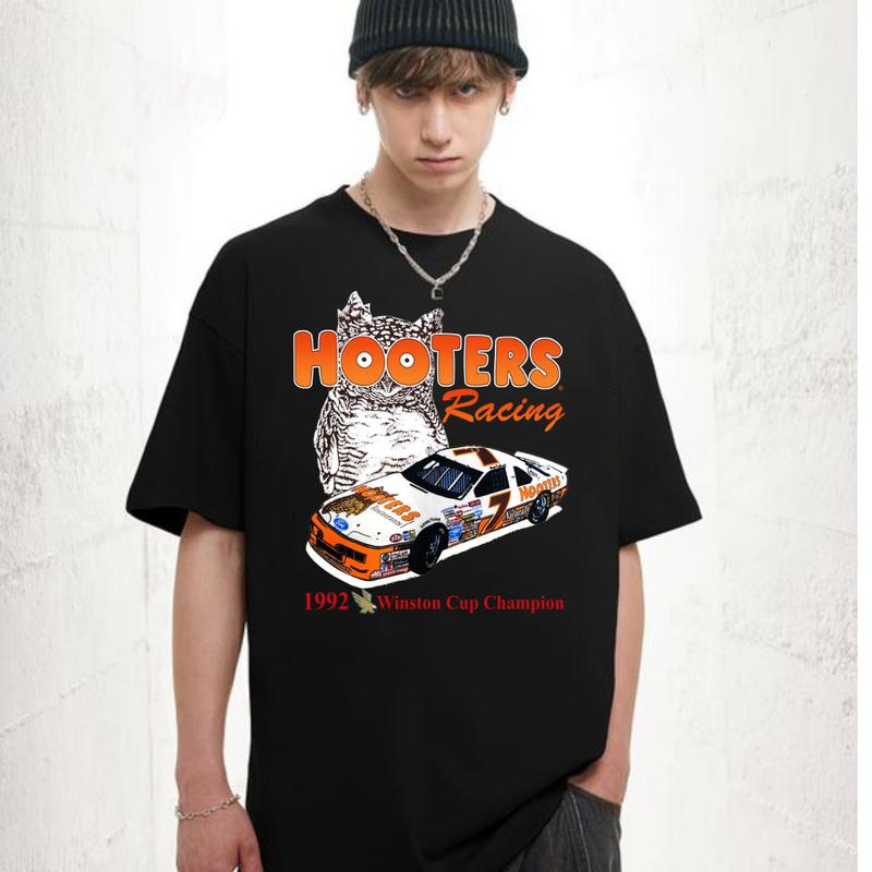 Vintage 1992 Hooters Nascar Racing T-Shirt Cotton Short-sleeve Retro Streetwear Tshirt