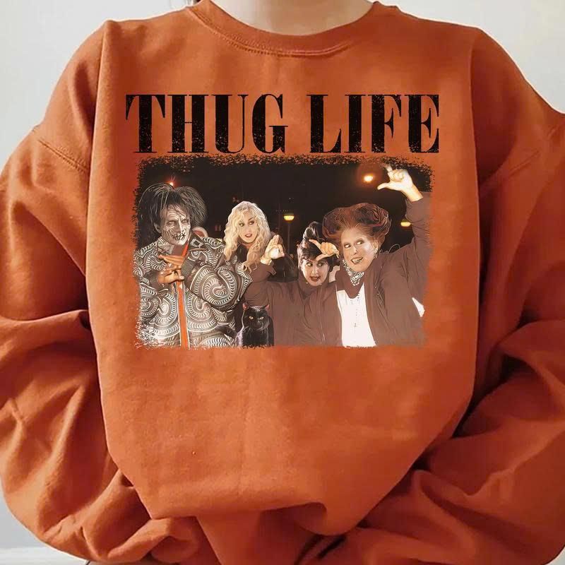 Thug Life Bad Witches Halloween Vintage 90s Unisex T-Shirt, Sweatshirt, Hoodie Casual Collar halloween movie Cotton Fabric