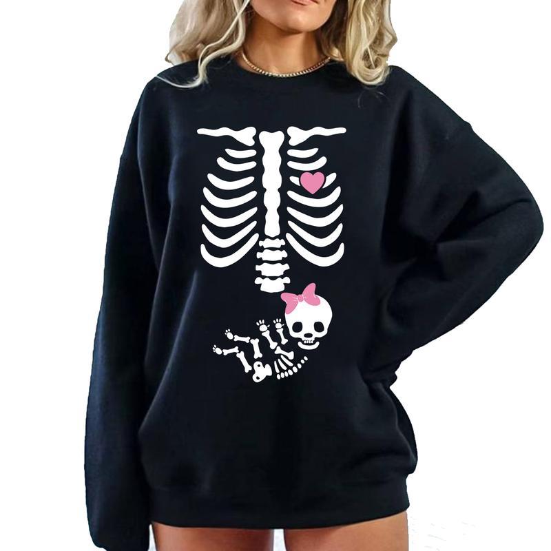 Skeleton Maternity Halloween Sweatshirt, Pregnancy Announcement Sweat 2024, Pregnant Costume, Fall New Mom... (Image 4)