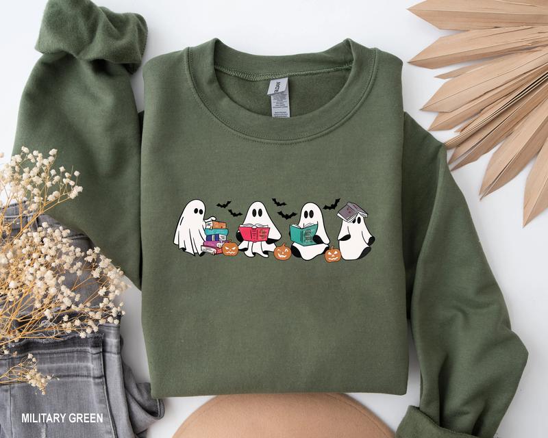 Ghost Book Shirt, Halloween Book TShirt, Bookish Ghost Sweatshirt, Book Ghosts Shirt, Ghost Halloween Shirt,... (Image 1)