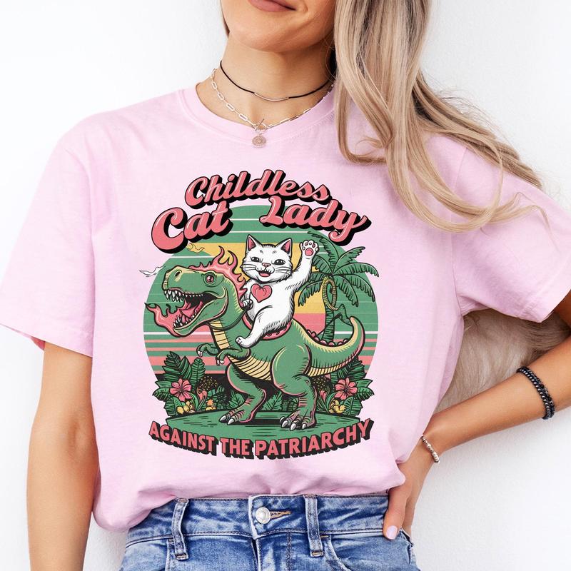 Childless Cat Lady Vintage T-Shirt, Against Fascism Shirt, Rocker Tee, Vote 2024, Feminist Voting Shirt, Pro choice, Liberal Tee Top Womenswear