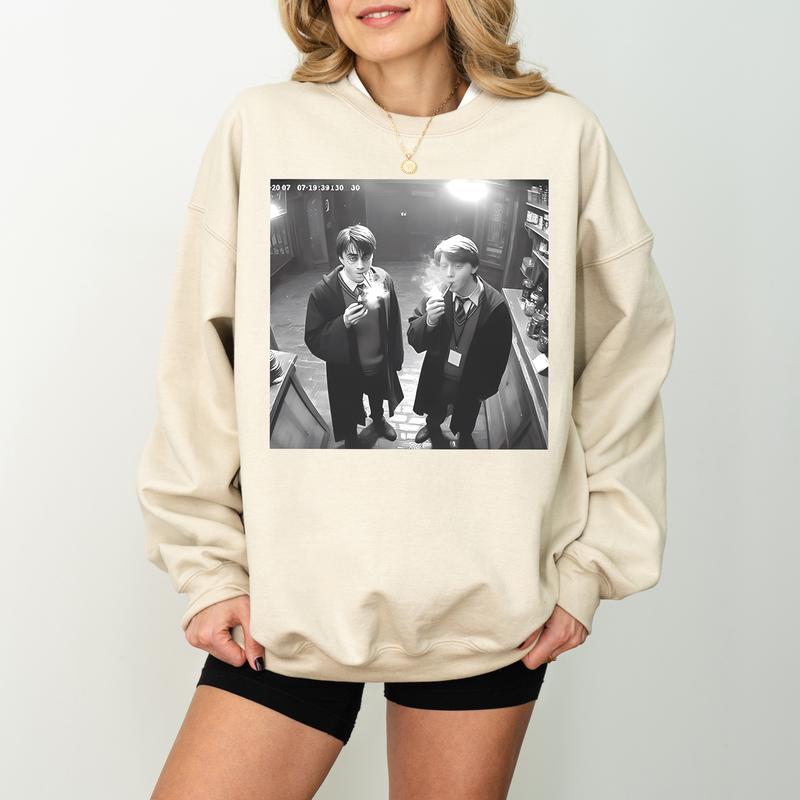 Harry and Ron Smoking T-Shirt, Wizarding Fan Funny 90s Vintage Meme T-Shirt, Potterhead Christmas, Birthday Gift Potter Book Funny 90s Vintage Meme