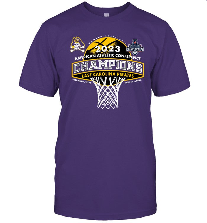 ECU Pirates Blue 84 2023 AAC Womenâ€™s Basketball Conference Tournament Champions T-Shirt