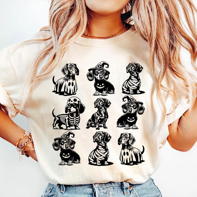 Dachshund Halloween Shirt, Dog Halloween Graphic Tee, Wiener Dog, Dachshund mom, Dachshund fall, Dog mom... (Image 1)
