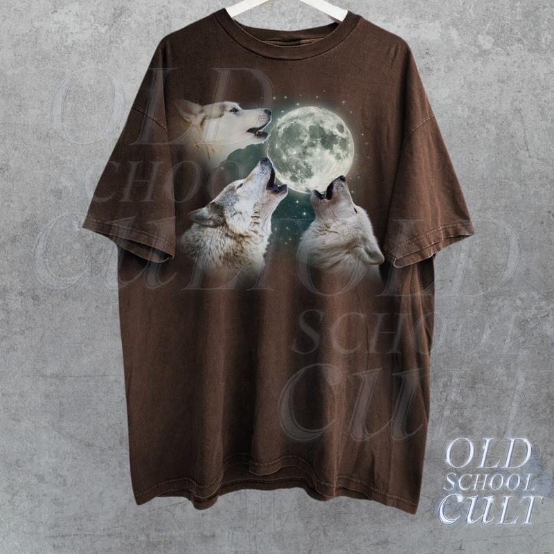 Three Wolves Vintage Graphic T-shirts, Retro Wolf Moon Tshirt, Wolf Lovers, Funny Animal Tee, Silly Shirt Gifts, Howling in Moonlight Sweatshirt, Anim