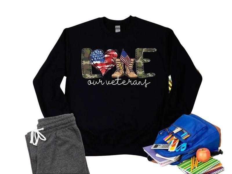 Love Our Veterans Sweatshirt, Memorial Day Sweatshirt T-shirt Hoodie, Independence Day Gift, American Flag... (Image 3)