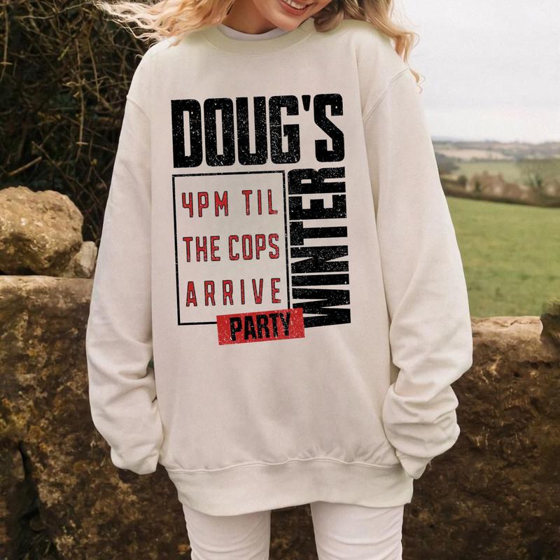 Vintage Graphic Doug's Winter Party T-Shirt, Feb 15th Hoodie Sweatshirt, Casual Streetwear Unisex Cotton Top, Retro Vibe Festival Tee