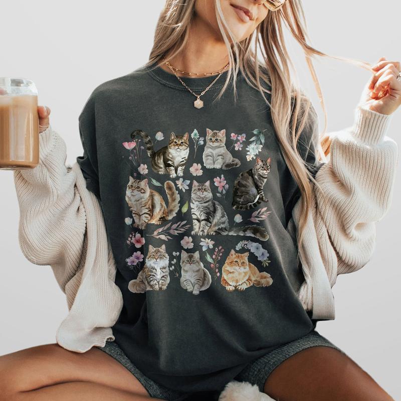 Cats Shirt, Cat Lovers Shirt, Gift for Cat Lover, Funny Cat Tee, Vintage Pet Shirt for Women, Vinatage Floral Shirt, Gifts For Her, Pastel Floral Natu