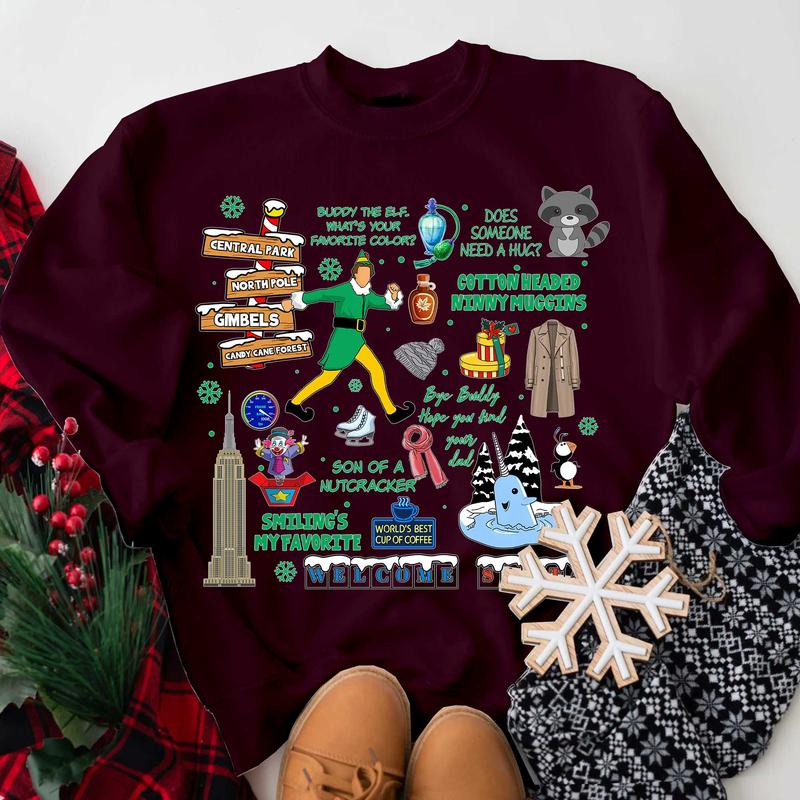 Vintage Elf Christmas Movie Sweatshirt, Elf Christmas Sweater, Xmas Classic Movie 90s, Christmas Movie Ugly Christmas Sweaters Classic Fabric