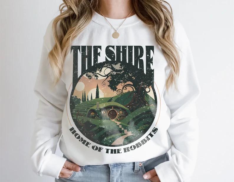 The Shire LOTR Sweatshirt, Distressed Fantasy Merch Tolkien Aragorn Frodo Baggins Elven Elrond the Fellowship... (Image 3)