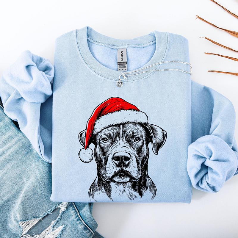 Pitbull, Santa, Dog, Christmas, Dog Lover, Pet Sweatshirt, Crew Neck, Women's, Crewneck Shirt Hoodie (Image 3)