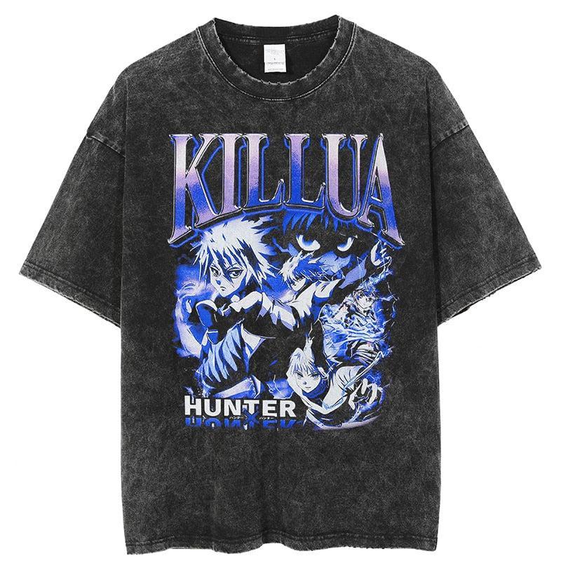 Hunter x Hunter Killua II Vintage Graphic T-Shirt Menswear Top Underwear Tshirt Man Streetwear Crewneck Tropical Round Neck Shortsleeve