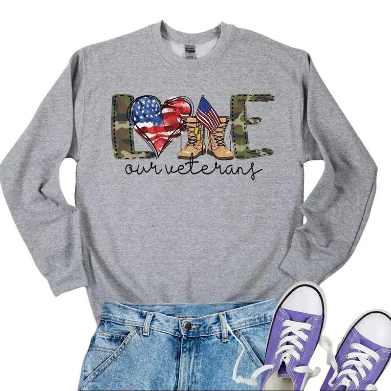 Love Our Veterans Sweatshirt, Memorial Day Sweatshirt T-shirt Hoodie, Independence Day Gift, American Flag... (Image 2)