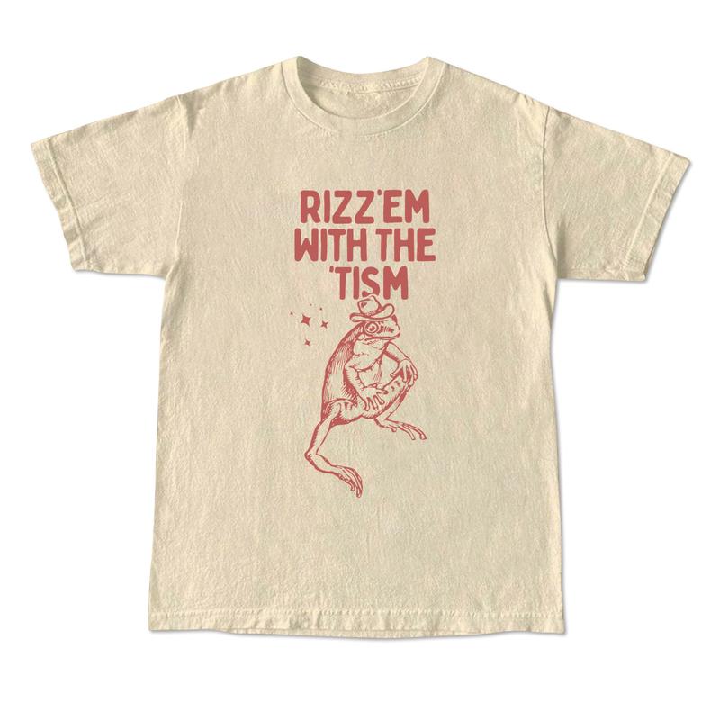 Rizz Em With The Tism Vintage T-Shirt, Retro Funny Frog Shirt, Frog Meme Tee, Vintage Washed Relaxed Cotton Shirt, Cool Frog Gifts Menswear Top