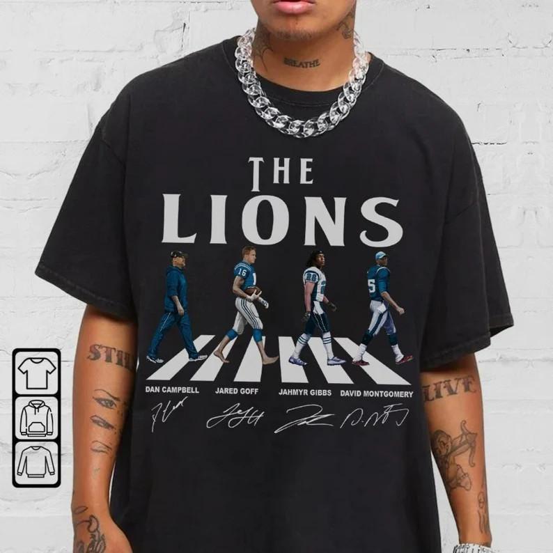Lion Walking Abbey Road Signatures Football Shirt, Detroitttt Vintage T-shirt, Football Tee
