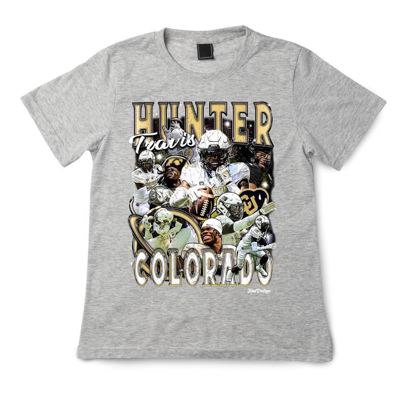 Retro Travis Hunter Colorado Football Vintage GraphicT-Shirt Cotton Short-sleeve Retro Streetwear Tshirt Menswear Top Shortsleeve Underwear Human