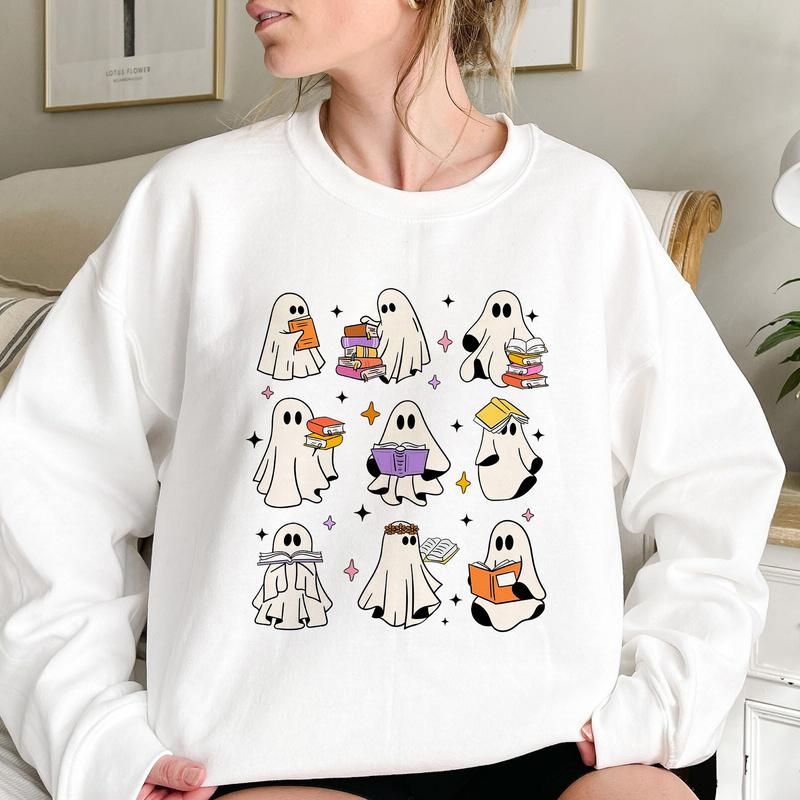 Ghost Reading Books Shirt, Bookish Halloween Shirt, Halloween Teacher Gift, Librarian Halloween Shirt, Ghost... (Image 3)