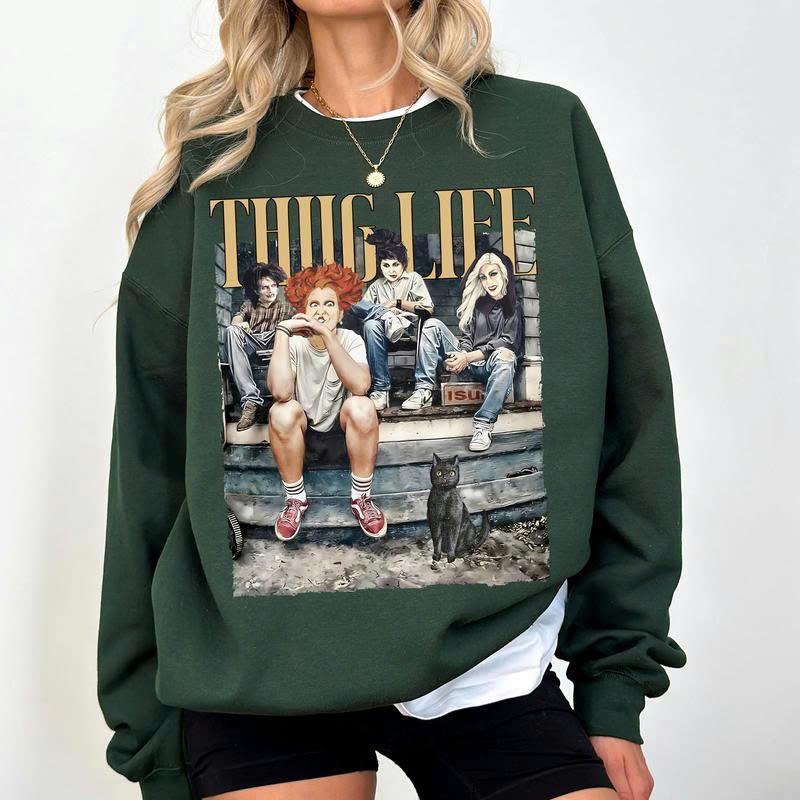Thug Life Bad Wi.t.c.hes Halloween Vintage Unisex T-Shirt, Sweatshirt, Hoodie Casual Collar halloween movie Comfort Cotton