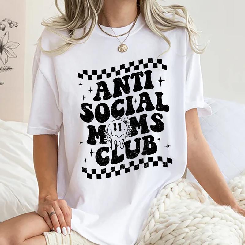 Anti Social Moms Club Vintage Tees, Antisocial Mom Vintage Graphic Tee Women, Mom Life Unhinged Shirts, Adult... (Image 1)