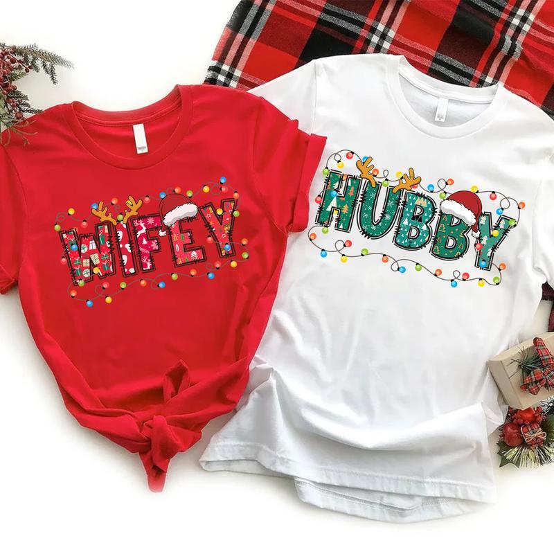 Christmas Wifey Hubby Shirt, Couple Costume 2024 Xmas T-Shirt, Matching Christmas for Husband Wife, Holiday... (Image 3)