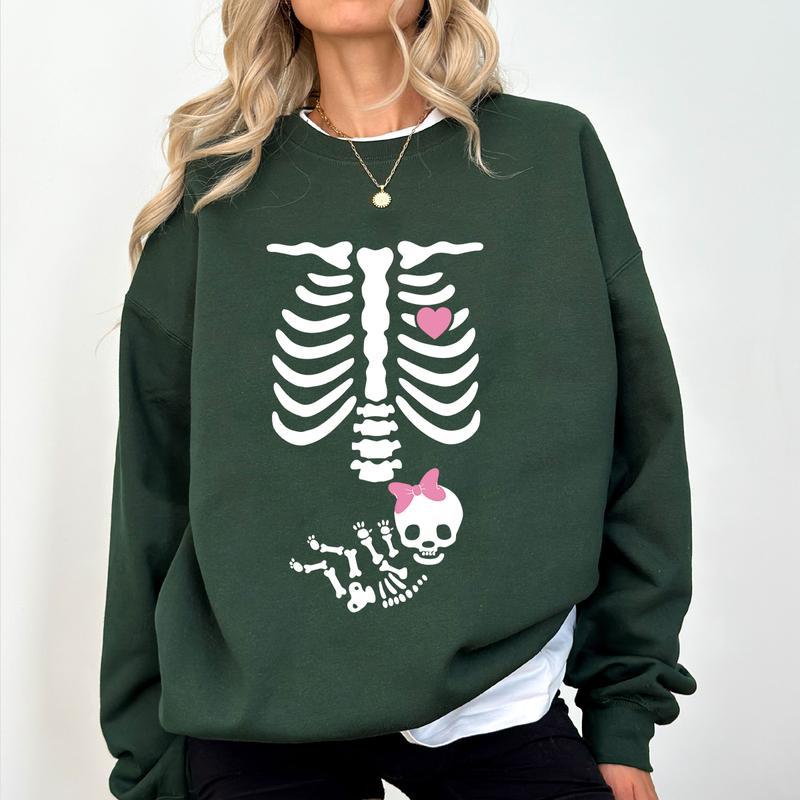 Skeleton Maternity Halloween Sweatshirt, Pregnancy Announcement Sweat 2024, Pregnant Costume, Fall New Mom... (Image 3)