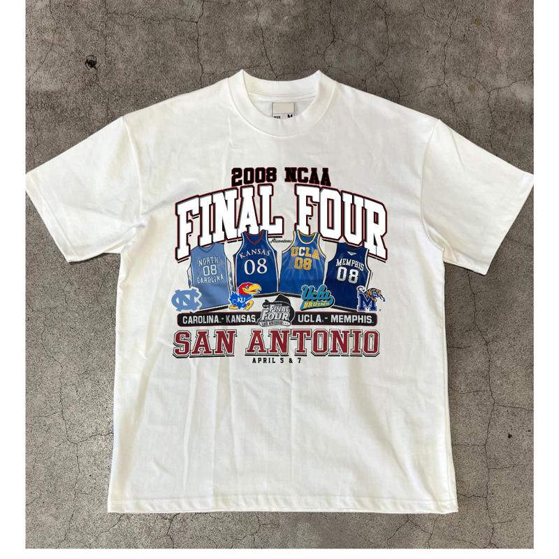 Vintage 2008 NCAA Final Four San Antonio T-Shirt Carolina Kansas UCLA Memphis Top Unisex  Cotton Menswear Retro football fan Tshirt Streetwear