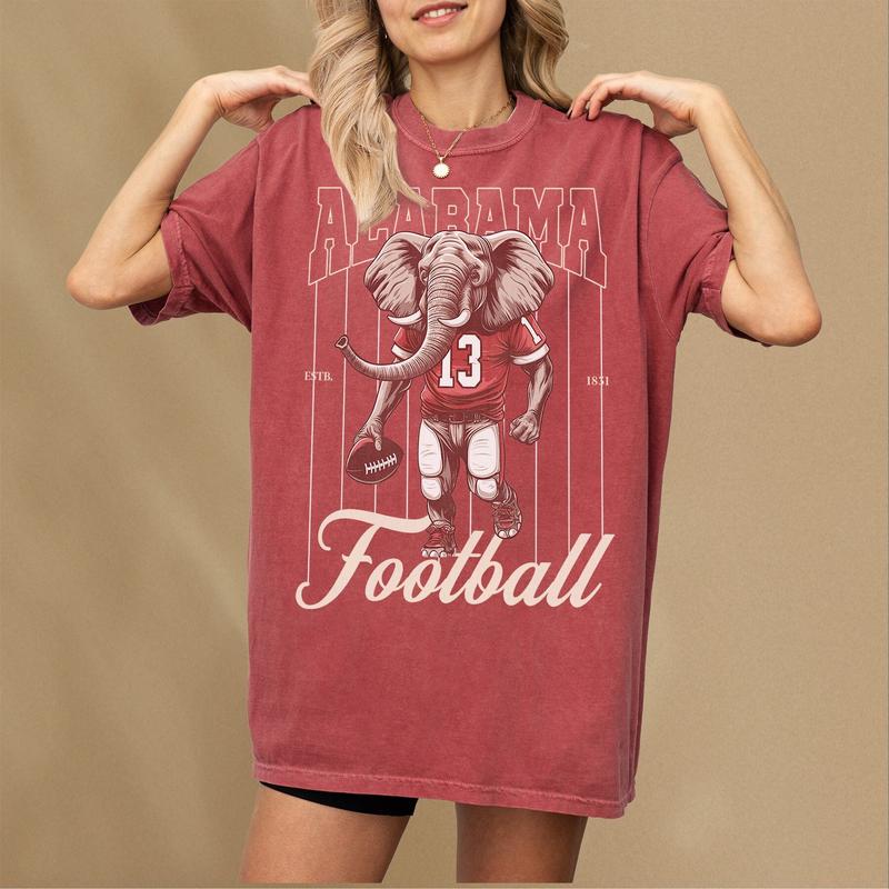 Retro Vintage Alabama T-Shirt, Gift for Bama Football Fan, Unisex Crimson Red Elephant Shirt, Full Sizes, Full Colors, Unisex Round Neck T-shirt for M