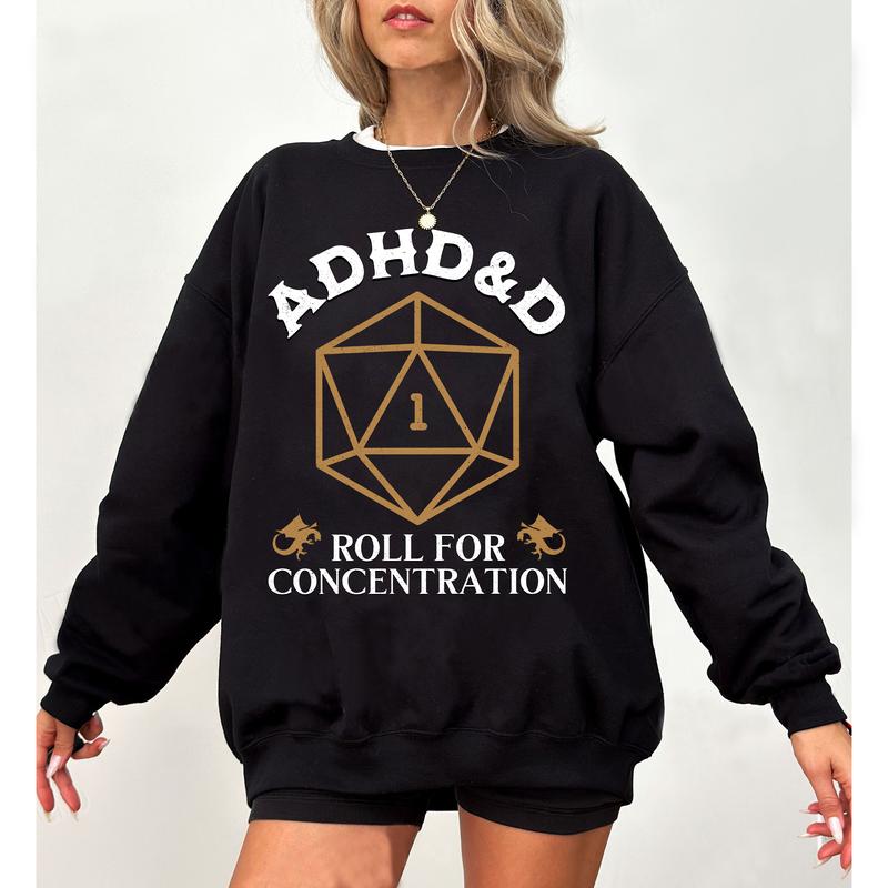 ADHD&D Roll for Concentration Shirt, ADHDd Unisex Tee Shirt, D&D T-shirt, Vintage Tee, Sweatshirt Hoodie