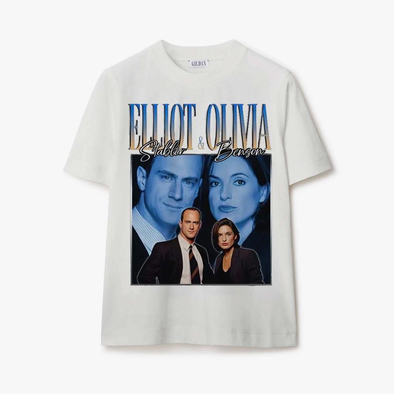 Elliot Stabler and Olivia Benson Vintage 90s Tee - Law and Order SVU Couple T-shirt - Sweatshirt - Hoodie Classic Collar casual tee