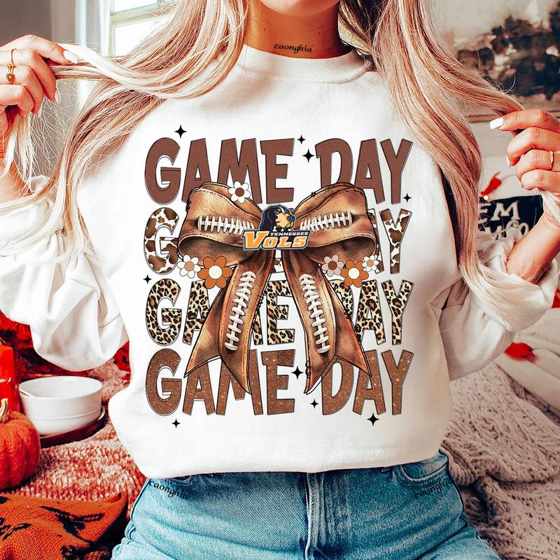 Vintage Tennessee Vols Football Coquette Bow Game Day Shirt, Gameday Women's Sweatshirt, Tis the Football Season Shirt Cotton Fit Top Womenswear