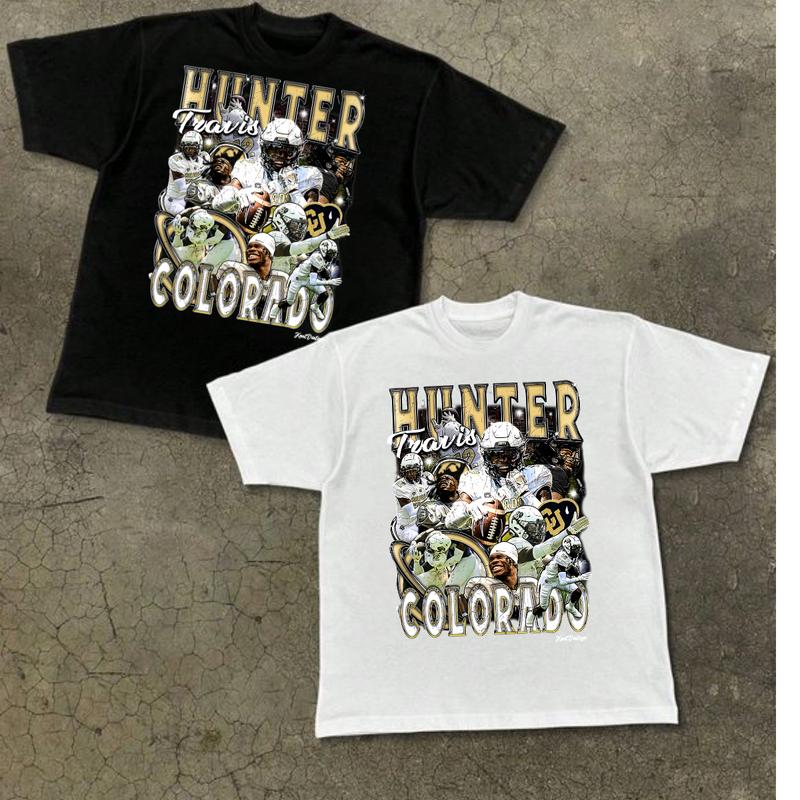 Retro Travis Hunter Colorado Football Vintage GraphicT-Shirt Cotton Short-sleeve Retro Streetwear Tshirt Menswear Top Shortsleeve Underwear Human