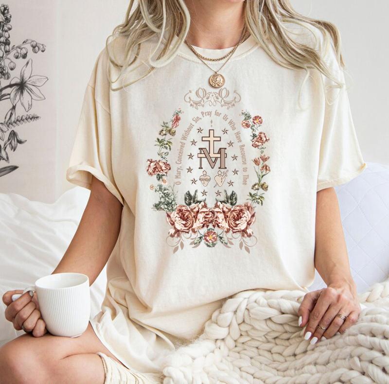 Marian Catholic T-Shirt, Virgin Mary T-shirt, Catholic Gifts For Women, Catholic T-shirt, Marian Cross... (Image 2)