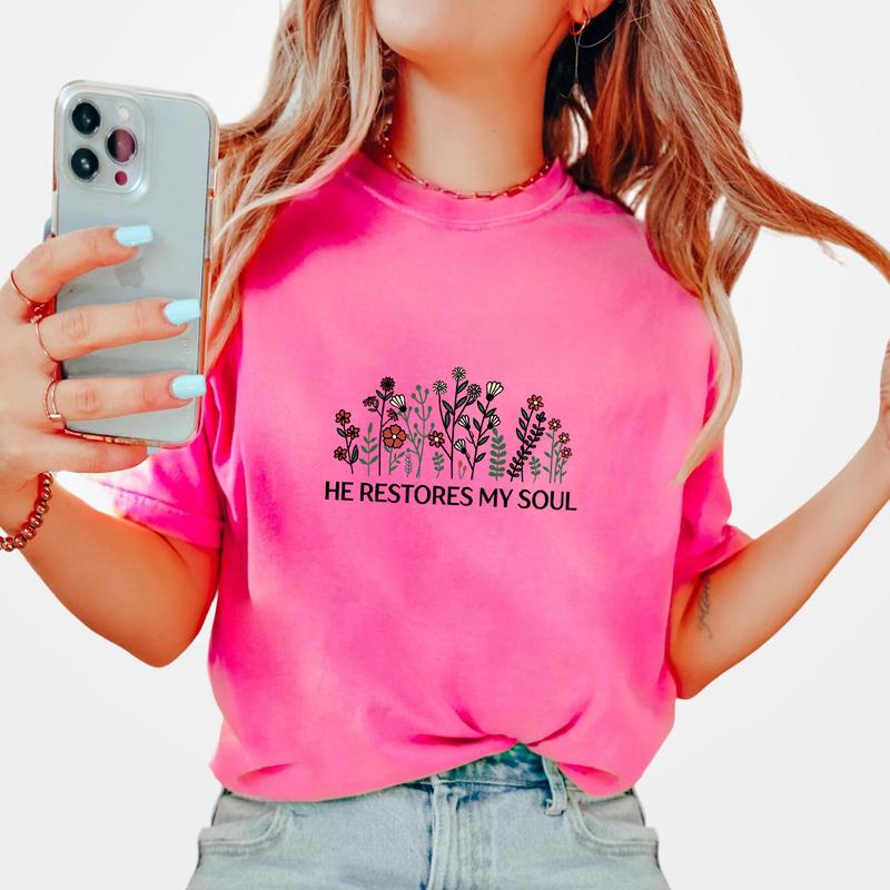 He Restores My Soul Floral Shirt, Vintage Floral Shirt, Shirt For Women, Psalm 23:3 Christian T-shirt, Gift For Christians, Wildflower Tee For Her, Faith Shirt, Women's Tops, Floral Spring Tee, Jesus Shirts, Bible Verse Shirt