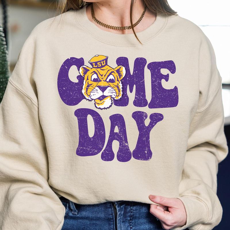 LSU Tigers Vintage College Game Day Football NCAA Sweatshirt, Vintage Sweatshirt NCAA, Classic Sport Sweatshirt, Gifts For Football Fan Sport
