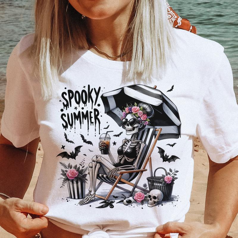 Summerween Skull Tees Summer Vibes Watercolor Ice Cream Skull Tshirt  I'm Freakin Melting Skull Tee Living the... (Image 4)