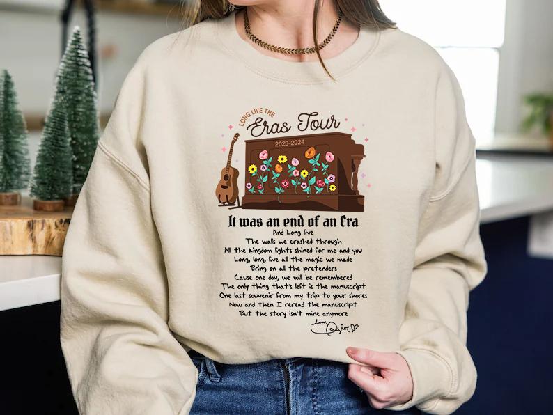 An End Of An Era with Sign TshirtSweatshirtHoodie, Concert Graphic Tee, Vintage Piano Flowers Tshirt For Fan, Long Live Tshirt, It was Rare Sweatshirt