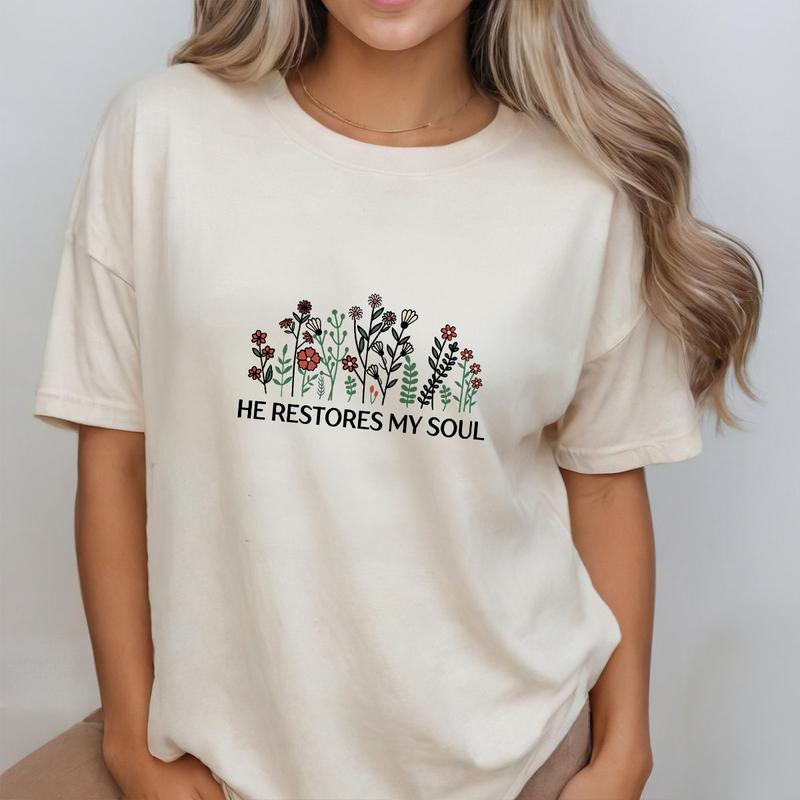 He Restores My Soul Floral Shirt, Vintage Floral Shirt, Shirt For Women, Psalm 23:3 Christian T-shirt, Gift For Christians, Wildflower Tee For Her, Faith Shirt, Women's Tops, Floral Spring Tee, Jesus Shirts, Bible Verse Shirt
