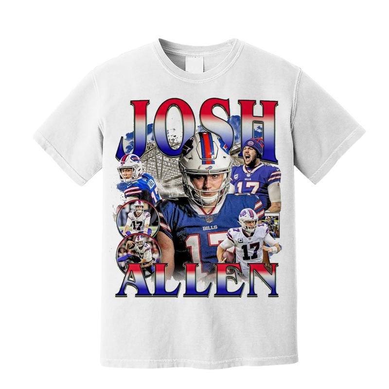 Vintage Josh Allen T-Shirt, American Football Merch, Buffalo Shirt, Perfect for Fans of Buffalo, Gildan Full Size Color