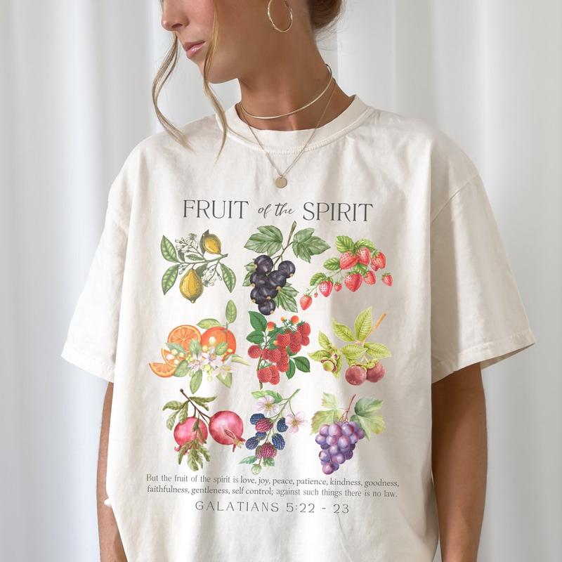 Fruit of the Spirit Christian Tshirt, Vintage Aesthetic Bible Verse Shirt, Retro Fruit Art, Jesus Faith Apparel, Summer Garden Gift Idea, Unisex Cotto