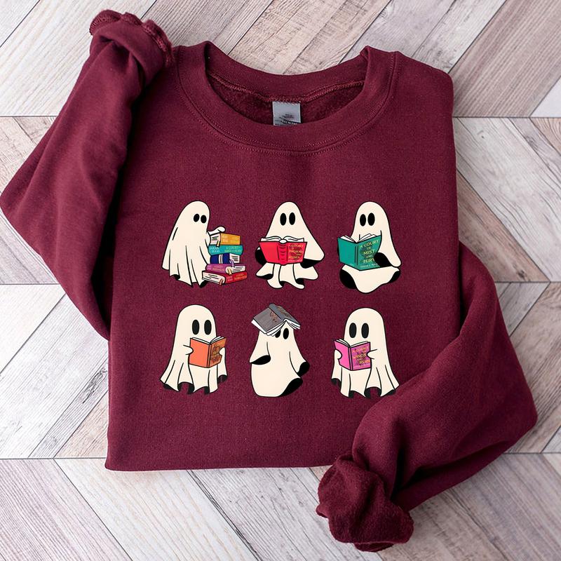 Halloween Bookish Ghost Crewneck Sweatshirt Hoodie Tshirt, Halloween 2024 Gifts | TeeSparky.com (Image 2)
