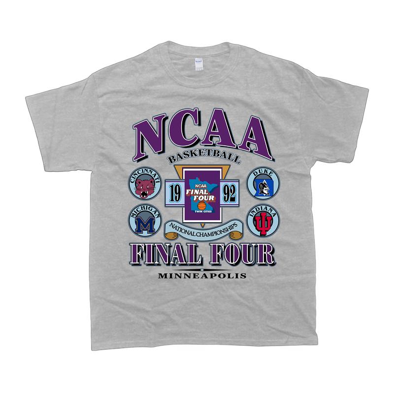 Vintage 1992 Final Four Basketball Tee, Cincinnati Michigan Duke Indiana Shirt Cotton Menswear college merch Top T-Shirt Fabric Embroidered Hoodie