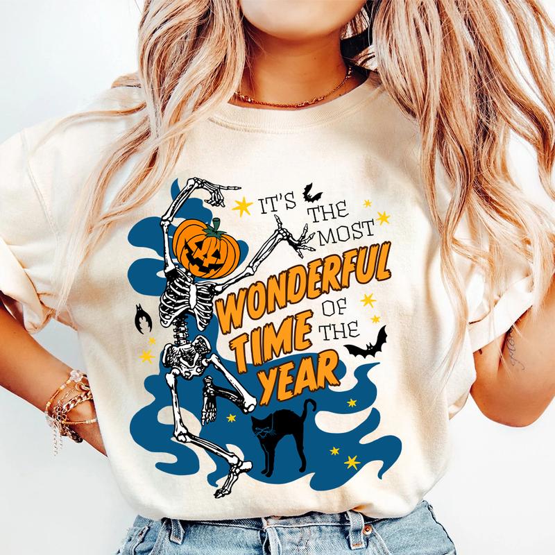 Retro Halloween Shirt, Halloween Costume Women, Dancing Skeleton, Fall Autumn Shirt, Thanksgiving Gift,... (Image 1)