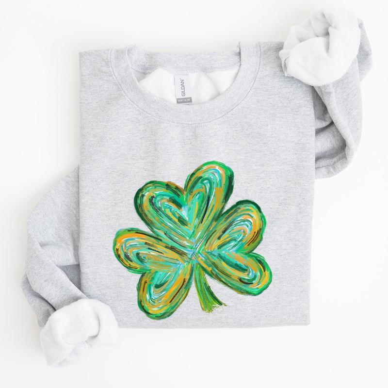 Watercolor Shamrock, Hearts, Irish, St Patrick's Day Sweatshirt, Women's Crew Neck, Crewneck Shirt Hoodie (Image 1)